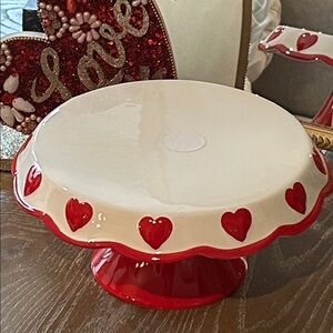 NEW! Sweet Valentines Day Farmhouse Creamy White Ceramic Heart Cake Stand Dish